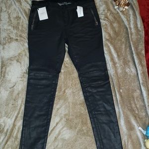 Balmain Leather Coated Skinny Biker Jeans